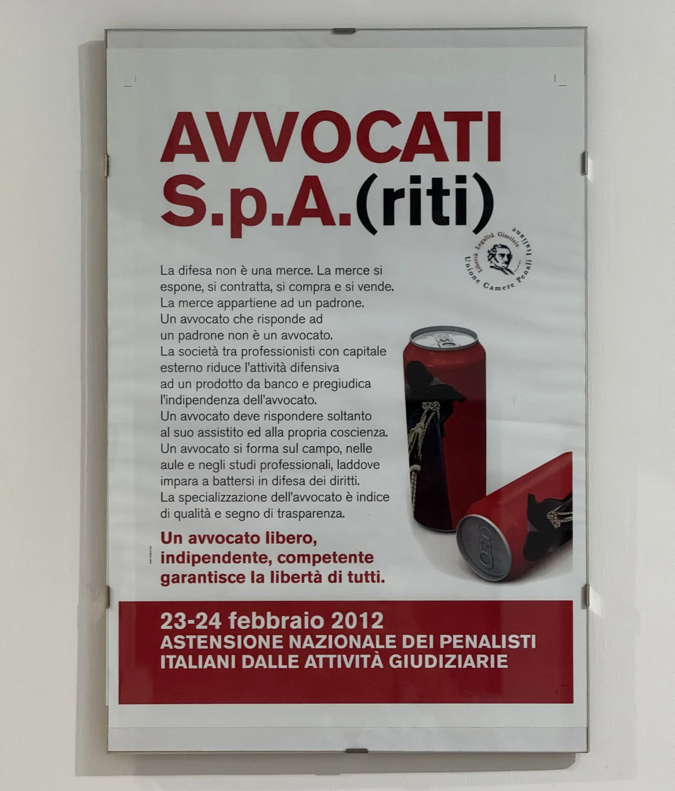 Manifesto sull'indipendenza dell'avvocato conservato nello Studio